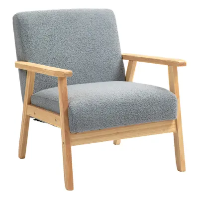 HOMCOM Accent Chair with Wood Frame Wide Seat Cashmere Armchair Grey