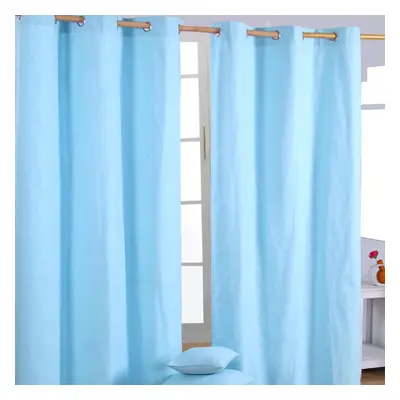 (W 137cm x Drop cm, Blue) Plain Cotton Eyelet Curtains