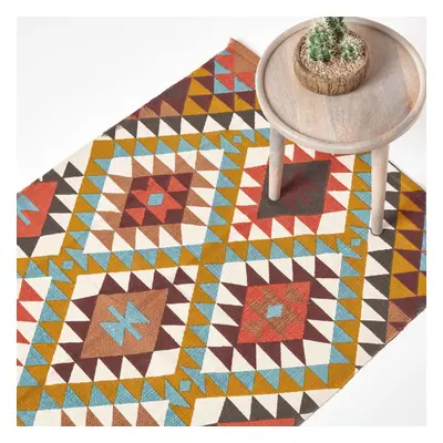 (120 x cm) Oslo Orange, Brown and Yellow Multi Coloured 100% Cotton Diamond Pattern Rug