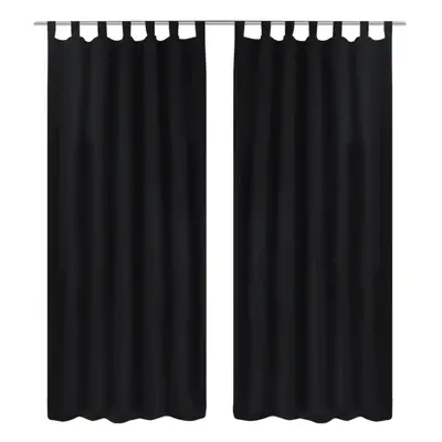 vidaXL 2x Micro-Satin Curtains with Loops 140x245cm Black Window Drape Blind