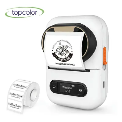 (White Printer) Portable Mini Printer E210 Thermal Adhesive Label Printer without Ink Bluetooth 