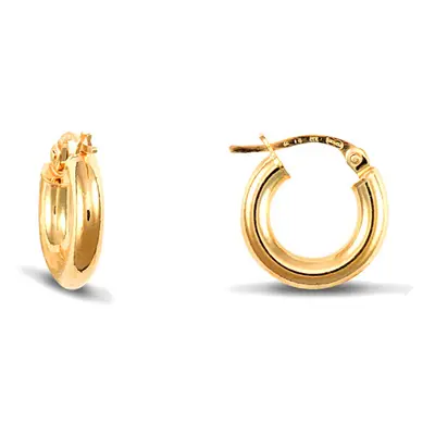 Jewelco London Ladies 9ct Yellow Gold Polished 3mm Hoop Earrings 14mm - JER179A