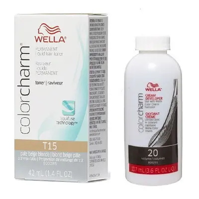 (T15 & Dev (Vol. 20) 3.6oz) Wella Color Charm T14 Pale Ash Blonde Permanent Liquid Hair Toner