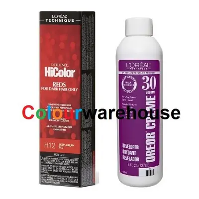 (H12, Dev (Vol. 30) 8oz) L'Oreal HiColor H12 Deep Auburn Red, Reds For Dark Hair Only