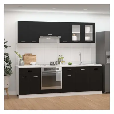 vidaXL Kitchen Cabinet Set Piece Black Chipboard Storage Rack Shelf Cupboard