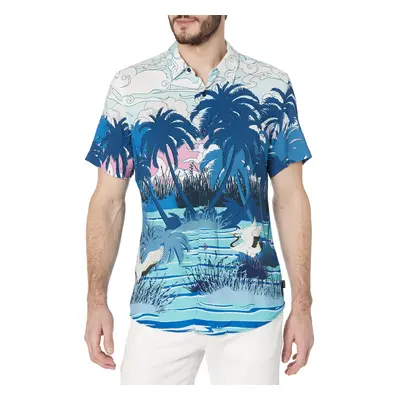 GUESS Men's Short Sleeve Eco Rayon Shirt Japanese Scenic Print