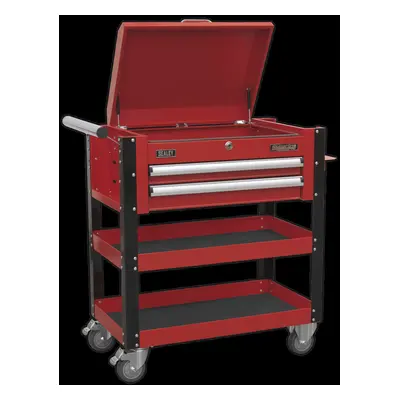 Heavy-Duty Mobile Tool & Parts Trolley Drawers & Lockable Top - Red