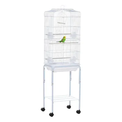 PawHut Bird Cage for Budgie Finch Canary Parakeet W/ Stand Sliding Tray White