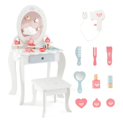 2-in-1 Kids Vanity Set Makeup Table & Chair w/Removable Mirror Kids 3+