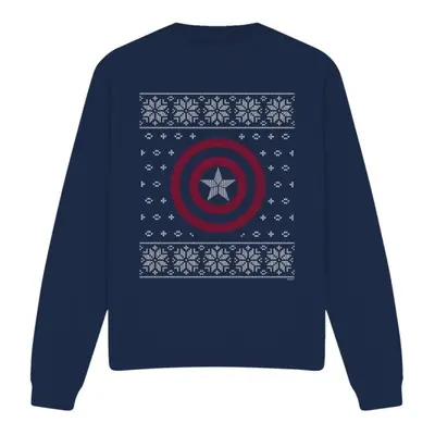 (S, Navy) Captain America Unisex Adult Shield Sweatshirt