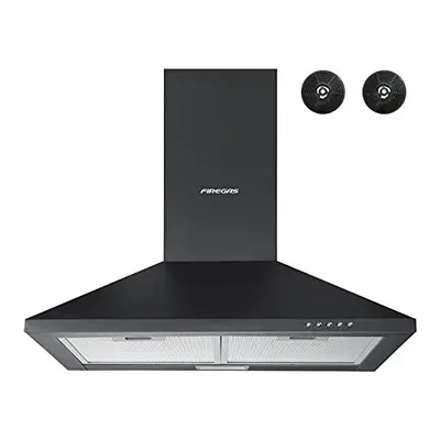 Black Chimney Cooker Hood 60cm with Carbon Filters Stainless Steel Wall Mounted Extractor Hood R