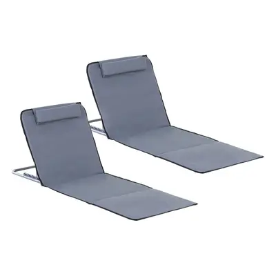 Outsunny Pieces Outdoor Beach Mat Steel Reclining Chair Set w/ Pillow Grey