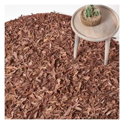 (150 cm Round, Brown) Dallas Leather Shaggy Rug