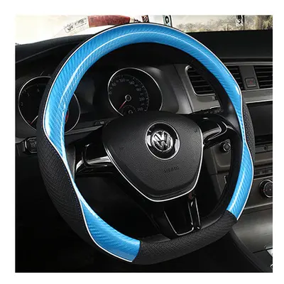 (Blue D Shape) Carbon Fibre+Leather Car Steering Wheel Cover For VW GOLF 2015 POLO JATTA Passat 