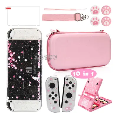 (Oled Set) in Pink Sakura Storage Bag Protective Shell Case for Nintendo Switch/Oled