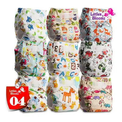 (04) [Littles&Bloomz]9pcs/set STANDARD Hook-Loop Reusable Washable Real Cloth Nappy Diaper,9 nap