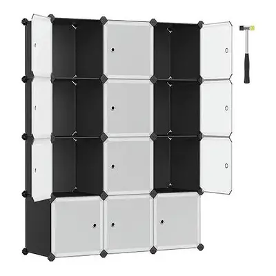 (Black and White) SONGMICS Cube Storage with Door, Set of Plastic Cubes, Closet Storage Shelves,