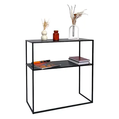 2 Tier Console Table Black Metal Frame With Shelf Side Table Bookshelf