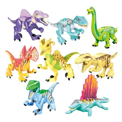 (Style F 8pcs) Large Dinosaur Figure Big Size Indominus T Rex Blocks Lego Toys