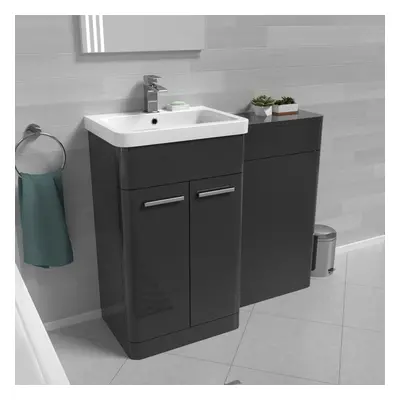 Nes Home Anthracite 1000mm Freestanding Cabinet Ceramic Basin & WC Unit