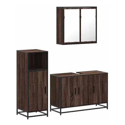 (brown oak) vidaXL Piece Bathroom Furniture Set Smoked Oak Engineered Wood