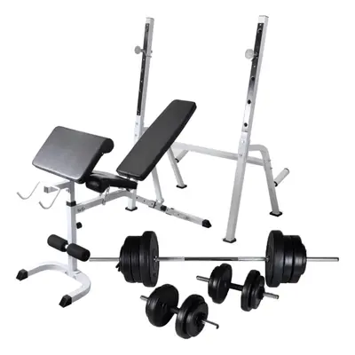 vidaXL Workout Bench with Weight Rack Barbell and Dumbbell Set 60.5kg Fitness