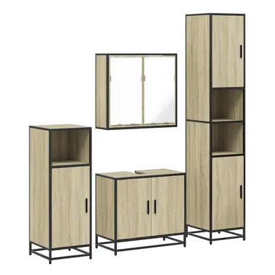 (sonoma oak) vidaXL 4ÃÂ Piece Bathroom Furniture SetÃÂ Brown Oak Engineered Wood