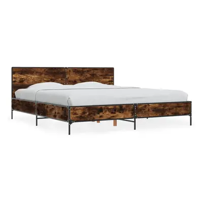 (smoked oak, x cm) vidaXL Bed Frame Home Bed Base Smoked Oak 140x190 cm Engineered Wood and Meta