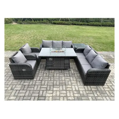 Fimous Rattan Garden Furniture Set with Fire Pit Table,Chair and Side Table Seater Outdoor Patio