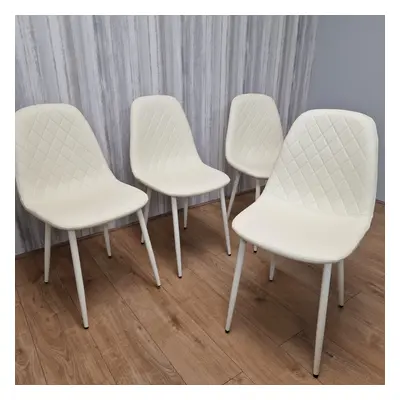 KOSY KOALA Dining Chairs Set Of Cream Stitched Faux Leather Chairs