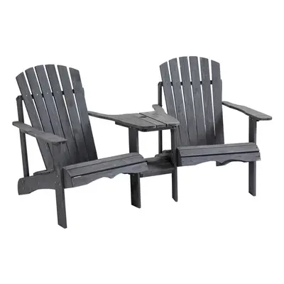 Outsunny Wooden Outdoor Double Adirondack Chair w/ Table Dark Grey