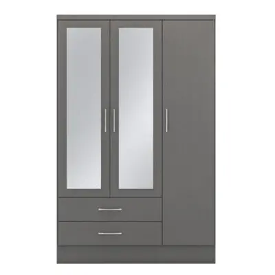 Nevada Door Drawer Mirrored Wardrobe 3D Effect Grey