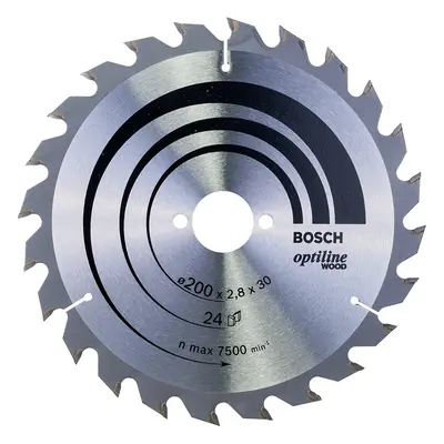 Bosch Optiline Wood Circular Hand Saw Blade, 200mm x 2.8mm x 30mm, Teeth, Silver