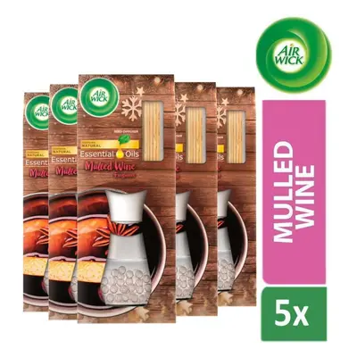 5 x Air Wick Reed Diffuser Air Freshener With Essential Oils Mulled Wine Scent 30ml