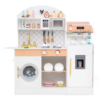 Kids Kitchen Set Wooden Kitchen Playset with Clock & Microwave-White