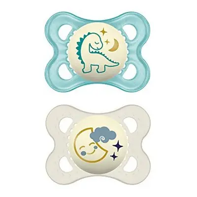 MAM Night Glow in the Dark Silicone Pacifier, Blue, 2-Count