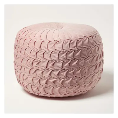 (Pink) Grace Pleated Velvet Pouffe