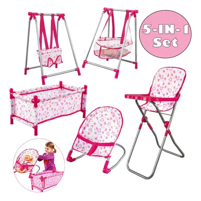 Kids Deluxe -in-1 Baby Doll Pretend Play Set with Cot Bed, Bouncer, Adjustable Swing Seat and Hi