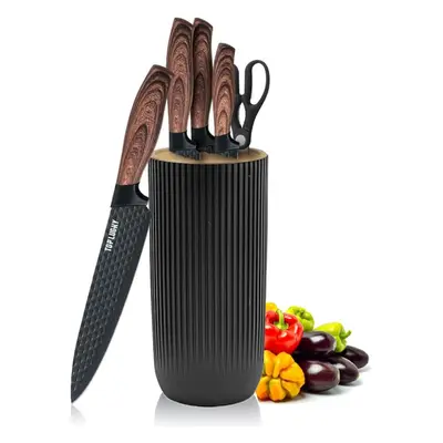 (Black) Kitchen Knives Block Set, 6-Piece Chef Knife Set with Sharp Blades,Non-stick Stainless S