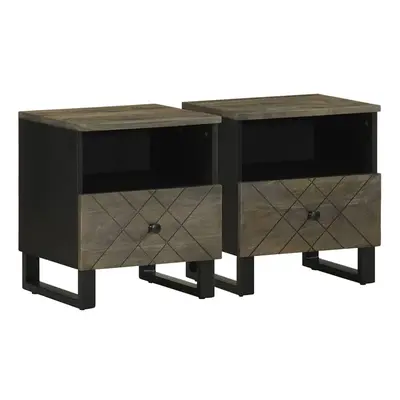 (2 pcs) vidaXL Bedside Cabinet Black 40x33x46 cm Solid Wood Mango bedside table