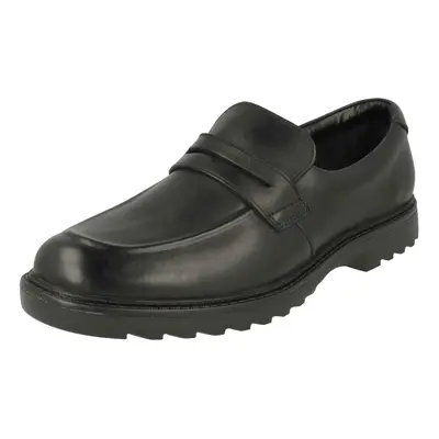 (UK Child, Black) Boys Clarks Slip On Formal Shoes Asher Stride - H Fit