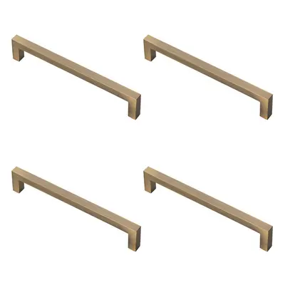 4x Square Block Pull Handle x 10mm 160mm Fixing Centres Antique Brass