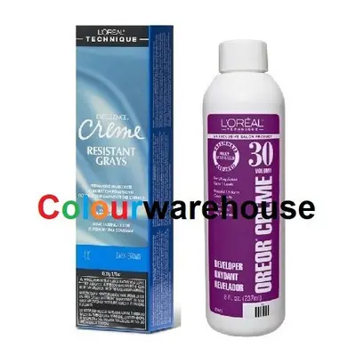 (4X, Dev (Vol. 30) 8oz) L'Oreal Excellence Creme Resistant Grays 4X Dark Brown Permanent Haircol