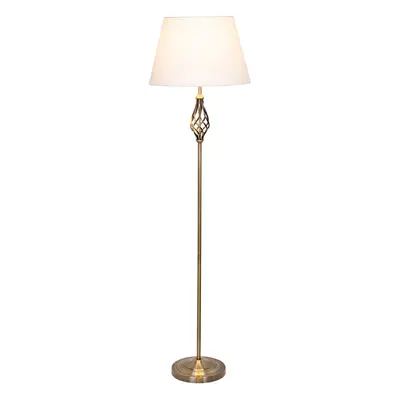 Queenswood Antique Brass Floor Lamp with Ivory Linen Shade