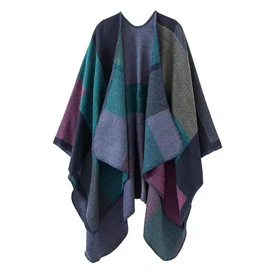 Womens Reversible Oversized Cape Warm Shawl Wrap Open Front Printed Blanket