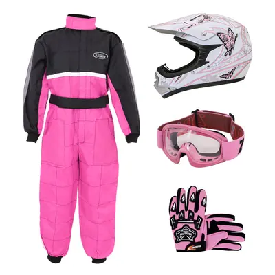 (Pink Butterfly, XL) ZORAX X18 Kids Motocross MX Helmet Motorbike Race Suit Gloves Goggles