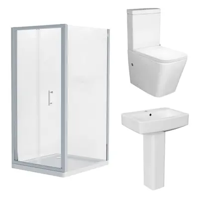 Square Shower Enclosure Suite, Bi-Fold Shower enclosure, Tray, Waste, Close Coupled Toilet