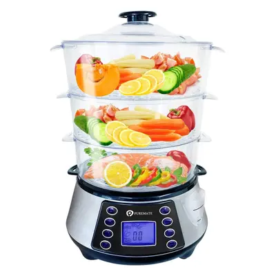 Food Steamer, 11.5 litre capacity, 3-tier electric steamer, preset cooking modes, minute timer a