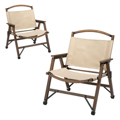 2x Bamboo Foldable Outdoor Camping Chair Wooden Travel Picnic Park Folding - Khaki/Beige