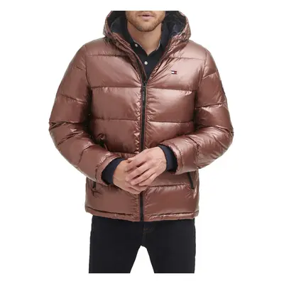 Tommy Hilfiger Men's Hooded Puffer Jacket Pearlized Brown Large